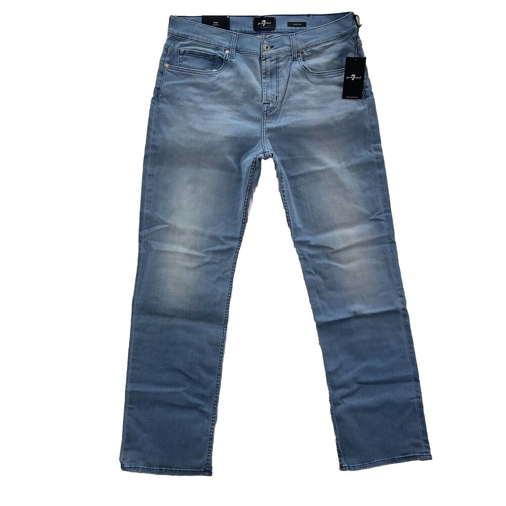 7 for All Mankind Austyn Relaxed Jeans Men's 34 Bay Blue Denim Straight Stretch